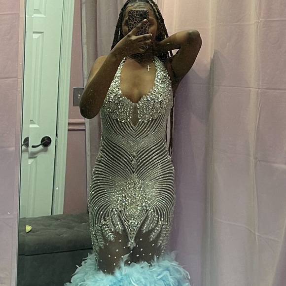 Baby Blue Swarovski Crystal Prom Dress - Picture 2 of 3